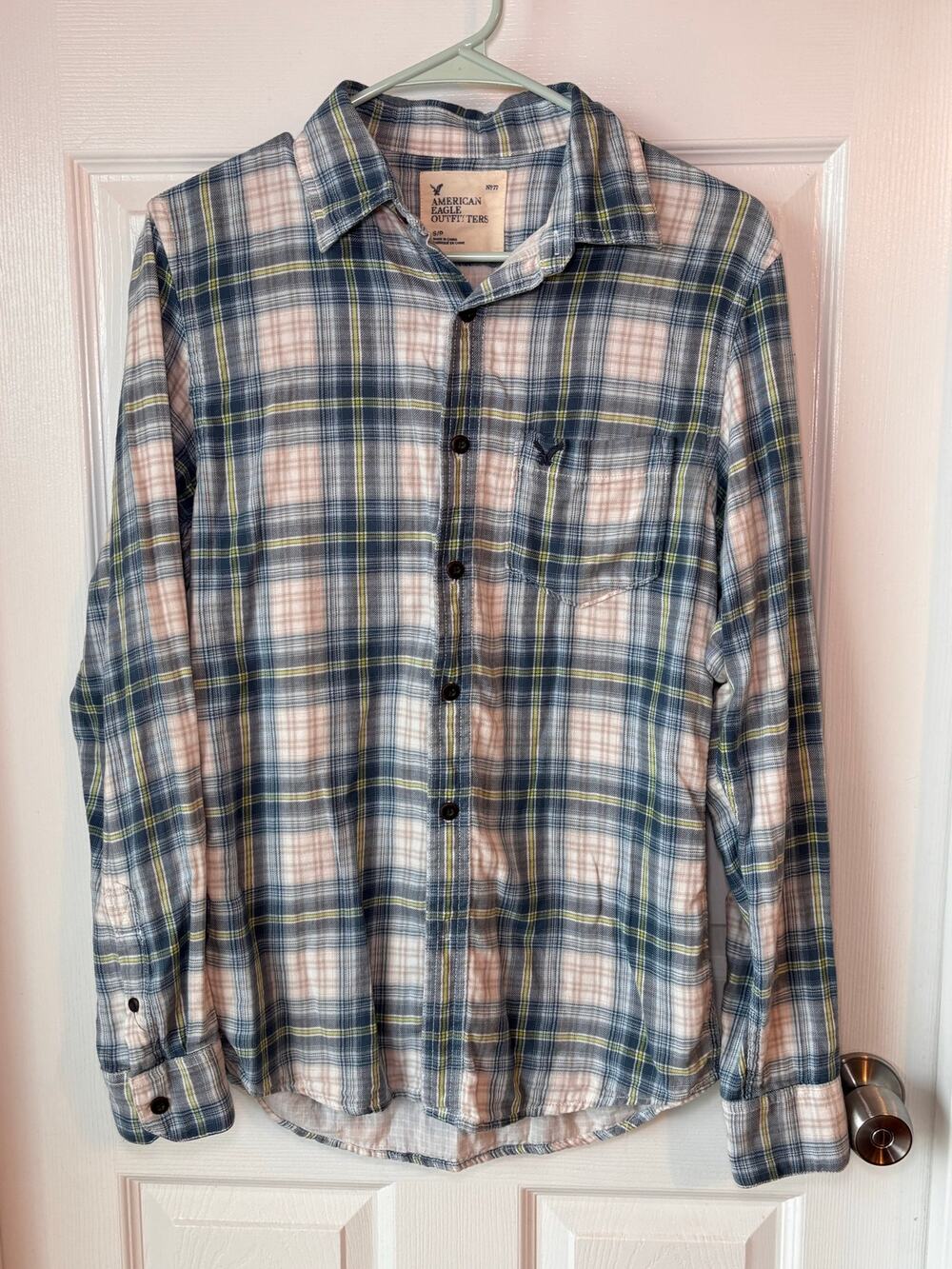 American Eagle Outfitters Women’s Small Plaid Button Down Shirt Blue Cotton